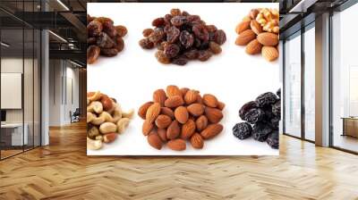 Raisin grain and a variety of nuts closeup view Wall mural