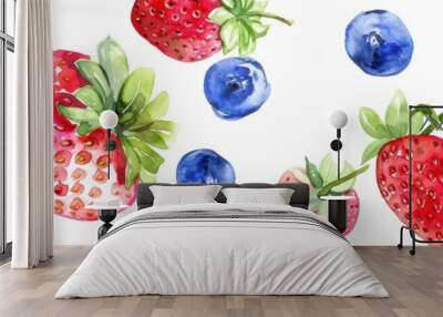 Repetitive background of blueberry and strawberry Wall mural