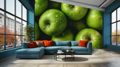 Seamless background of fresh ripe green apple Wall mural