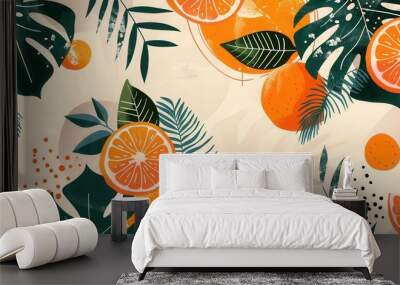 Seamless flat vector art repetitive background pattern of orange fruit Wall mural