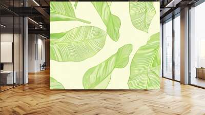 Seamless pattern background of fresh banana plant leaf Wall mural