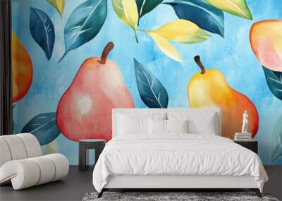 Seamless repetitive pattern background of fresh pear for fabric design Wall mural