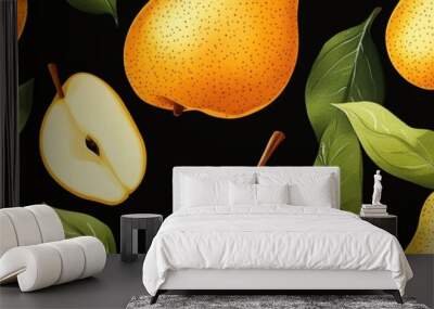 Seamless repetitive pattern background of fresh pear for fabric design Wall mural