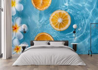 Sliceed fresh orange fruit in water Wall mural