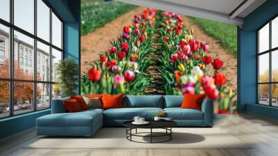 Tulip in farm Wall mural