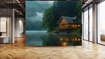 Vacation house with scenic lake view Wall mural