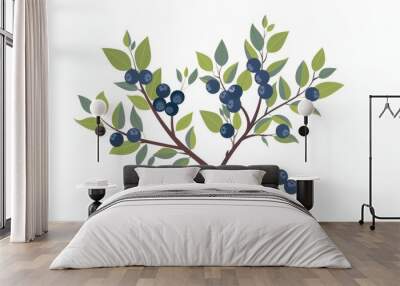 Vector drawing illustration of blueberry plant with leaf Wall mural