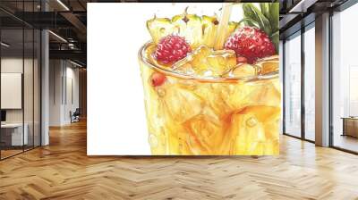 Vector illustration drawing painting of fresh pineapple juice drink with fruit Wall mural