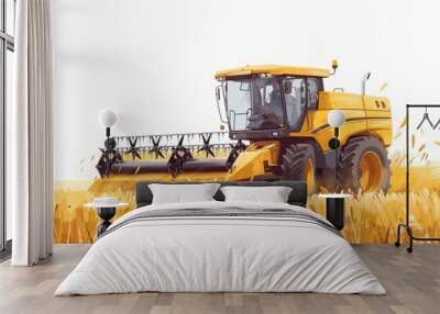 Vector illustration of a combine harvester machine in field. Wall mural