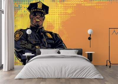 Vector illustration of close-up view of police officer. Comic book. Wall mural