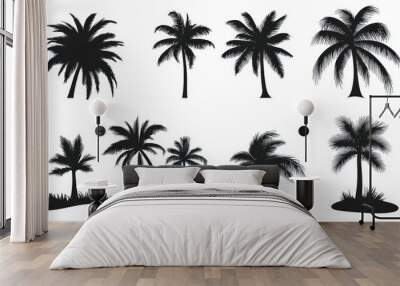 Vector illustration of coconut tree with leaf closeup view Wall mural