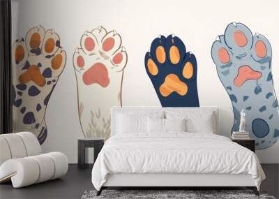 Vector illustration of cute cat paws Wall mural