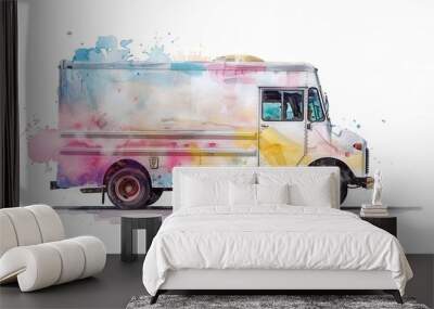 Watercolor painting of beautiful ice cream truck Wall mural