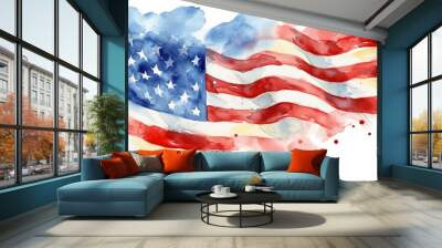 Watercolor painting of US national flag Wall mural