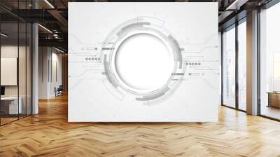  Grey white Abstract technology background with various technology elements Hi-tech communication concept innovation background Circle empty space for your text Wall mural