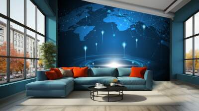 Global network connection World map abstract technology background global business innovation concept
 Wall mural