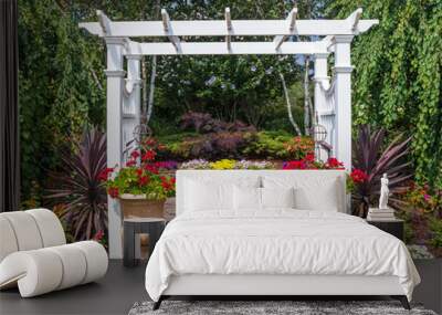 Landscape architecture with pergola and water features for summer garden Wall mural