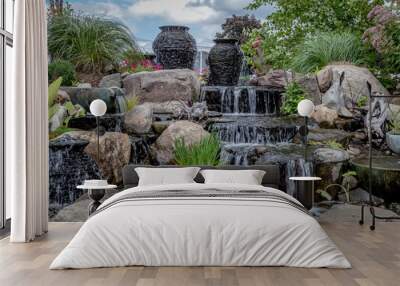 Landscape architecture with waterfall features for summer garden Wall mural