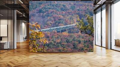 The Milford Bridge from a scenic overlook surrounded by brilliant fall foliage Wall mural