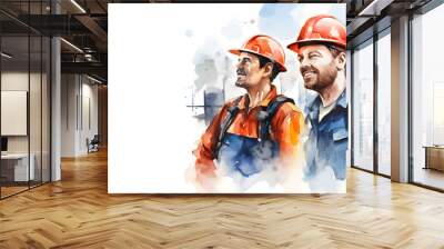 Group of a construction workers, Engineer team, Industry factory worker, Labor in watercolor style, generative AI Wall mural