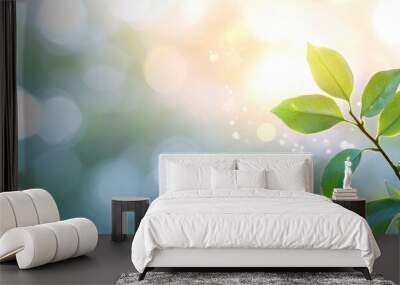 A vibrant spring blossom and a blue, sunny sky with a warm, fuzzy glow in the backdrop. Wall mural