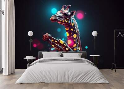 a dancing giraffe wearing disco clothes from the eighties Wall mural