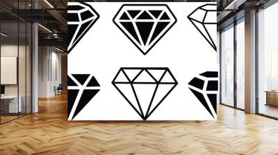 Diamond gemstone icon set vector for web and mobile app. diamond gems sign and symbol black style silhouette. Royal diamond, computer, mobile app, Abstract diamond, isolated on transparent background, Wall mural