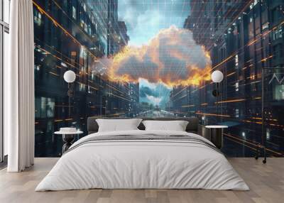 Cloud computing concept. Communication network. Wall mural