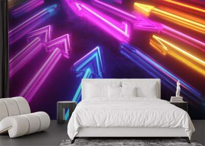 Colorful neon arrows pointing in various directions. Wall mural