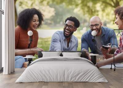 Friends laughing and enjoying a picnic Wall mural