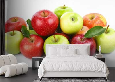 Red and green apples on a white background showcase the variety and freshness of healthy produce. Wall mural