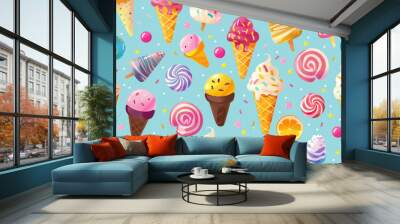 Seamless ice cream pattern Wall mural