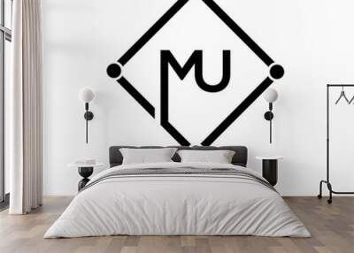  Initial MU Black Letter Logo Design with Black Square Vector Illustration Template. Wall mural