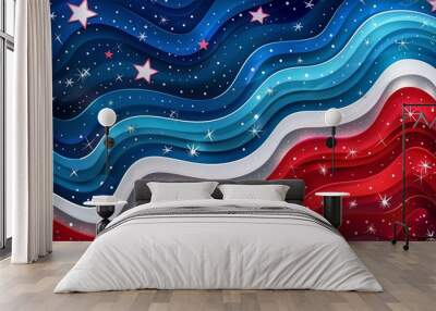 Happy Fourth of July Poster with Red White and Blue Design Wall mural