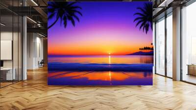 Beautiful tropical beach and sea at sunset time - Holiday Vacation concept Wall mural