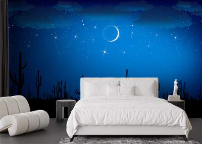 Saguaro Cactus at night. Vector background. Wall mural