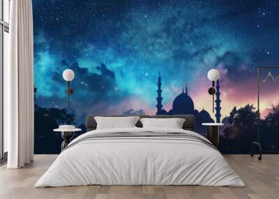 Mosque Silhouette Under Starry Sky Wall mural