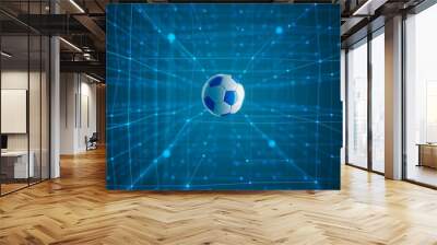 football ball 3d object. 3d illustration. graphic background element. sport abstract backdrop. soccer render design competition concept art. digital technology element beautiful lighting ground empty Wall mural