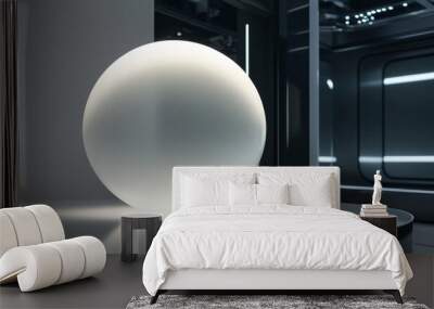 glowing sphere on sleek surface, surrounded by modern tech environment, symbolizes virtual privacy and user data protection. soft light creates futuristic ambiance Wall mural