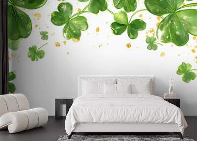 border frame clovers, green, gold, st patricks, isolated on white background Wall mural