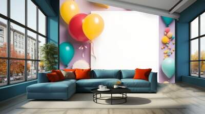 blank card with balloons and confetti Wall mural