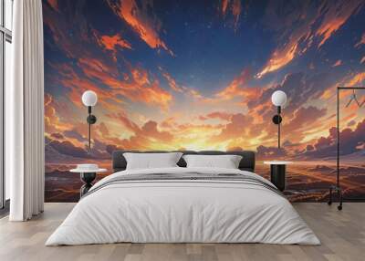 anime concept sky sunset landscape background eclipse, ai Wall mural