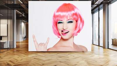 beautiful girl with pink hair isolated on white Wall mural