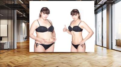 before and after weight loss. rejuvenation. Fat woman comparison thin Wall mural