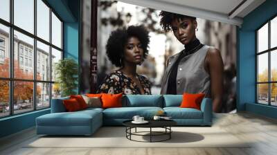 Two Black Women Friends Pose in Urban City Setting Wall mural