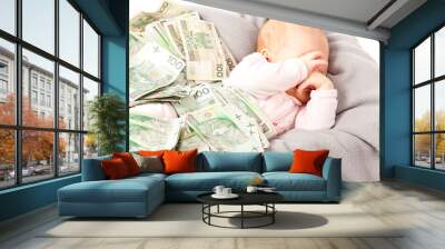 Little children sleep under a lot of money Wall mural