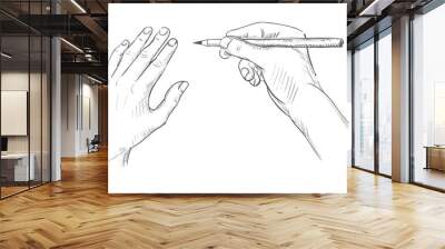 Hand with a pencil drawing sketch Wall mural