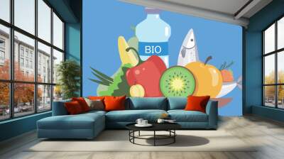 Healthy food - fruit, vegetables, fish Wall mural