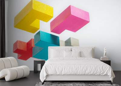 Abstract construction from wooden blocks. The concept of logical thinking.. Wall mural