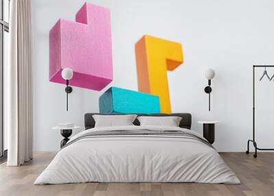 Abstract construction from wooden blocks. The concept of logical thinking.. Wall mural